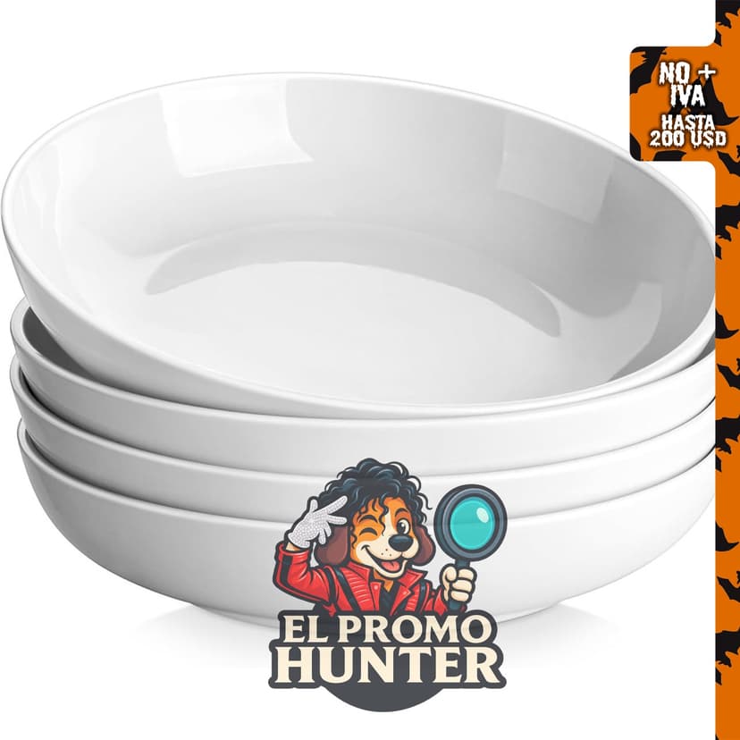 Juego de 4 cuencos grandes de porcelana de 10" (25.4 cm) y 56 oz (1.65 L) para pasta, ensalada y sopa.