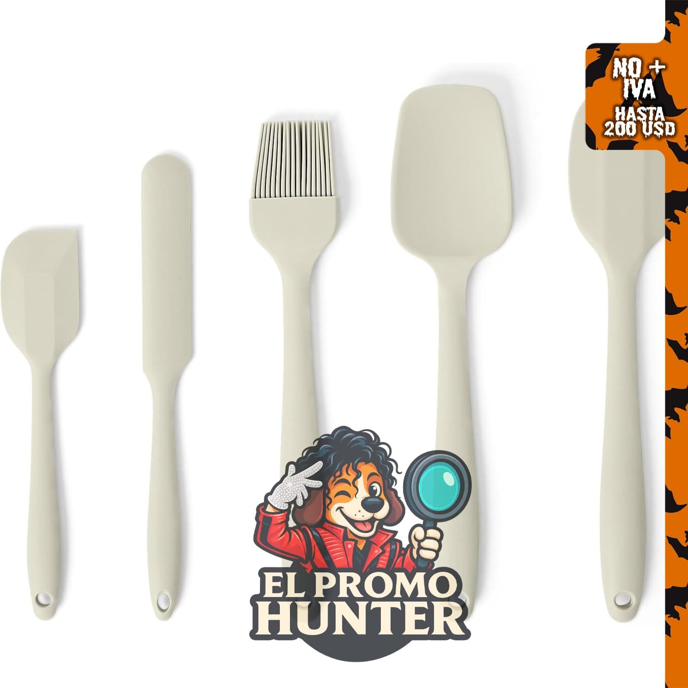 Amazon Basics Juego de 5 espátulas de silicona, grado alimenticio, sin BPA, aptas para lavavajillas.