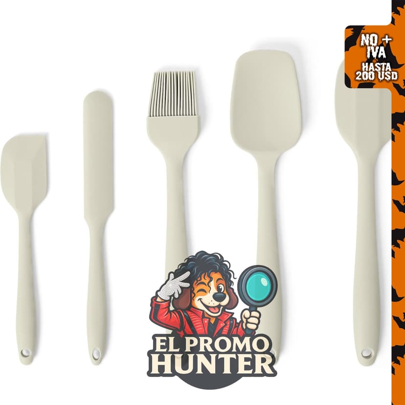Amazon Basics Juego de 5 espátulas de silicona, grado alimenticio, sin BPA, aptas para lavavajillas.