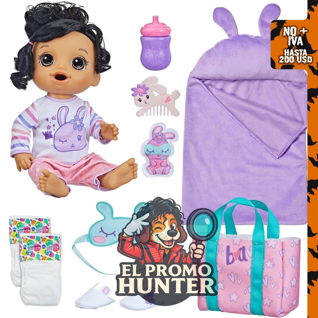 Baby Alive Muñeco de bebé con temática de conejo, 30.5 cm, incluye saco de dormir y accesorios.