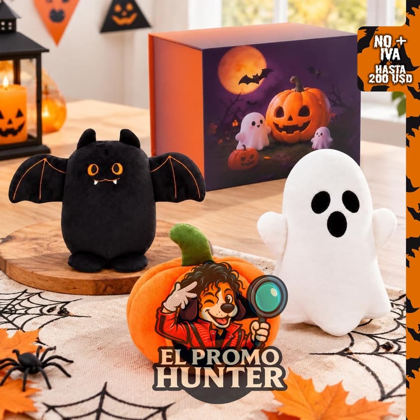 IFOYO Peluche de Halloween de 3 piezas con caja de regalo, murciélago.