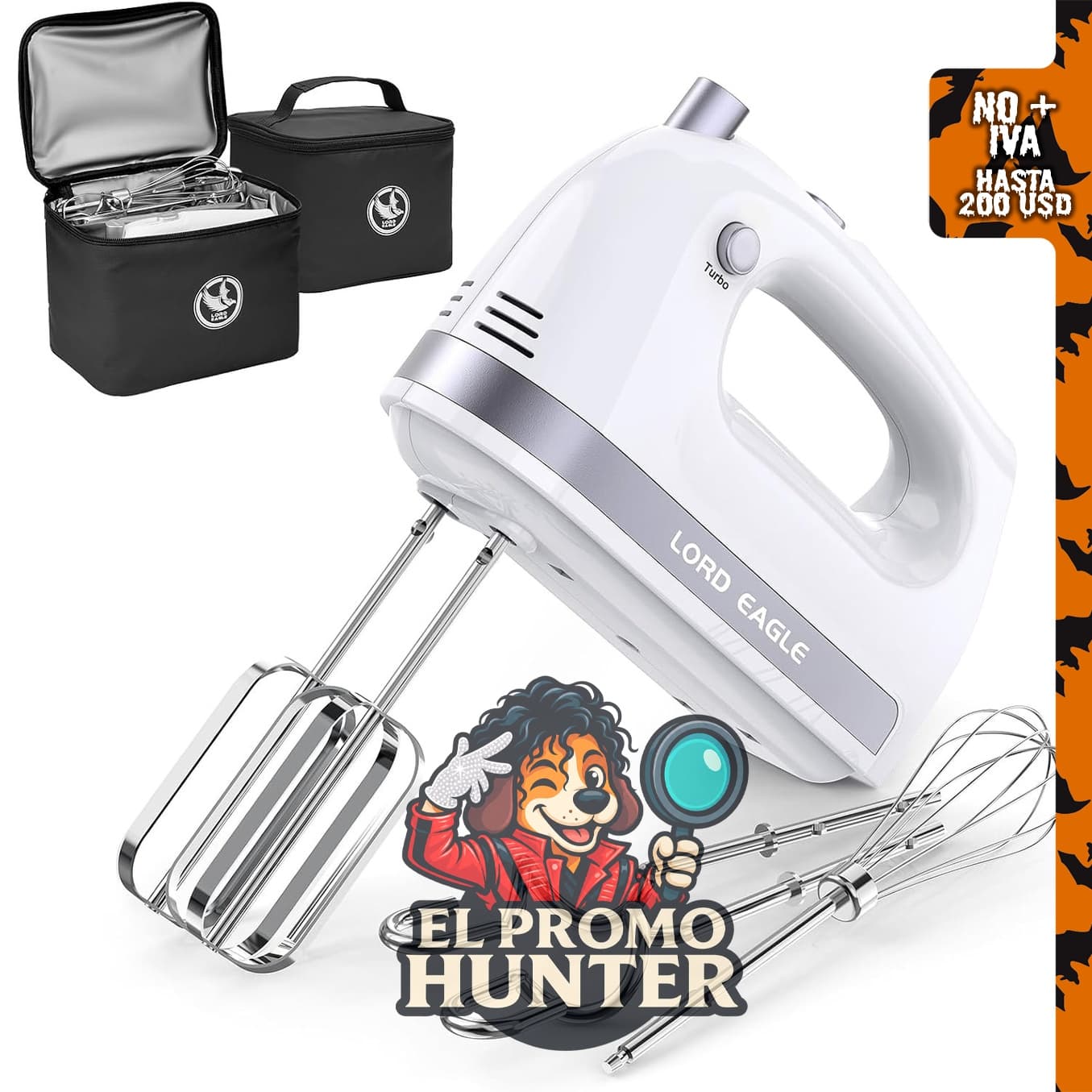 Lord Eagle Batidora de mano eléctrica 400W, 5 velocidades, incluye bolsa.