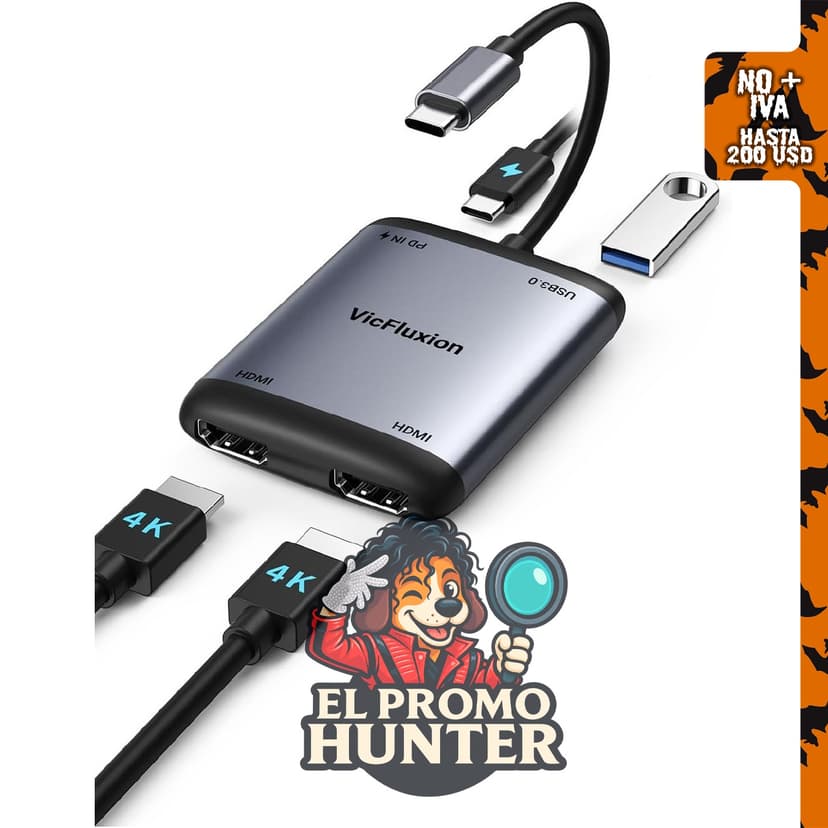 Adaptador USB C a HDMI dual para conectar dos monitores 4K@60Hz.