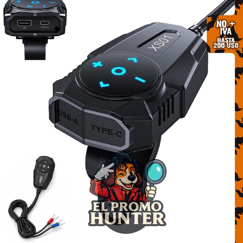 Cargador USB C 2 en 1 para motocicleta, resistente al agua, con puertos USB-A y USB-C, compatible con 12 V-24 V.