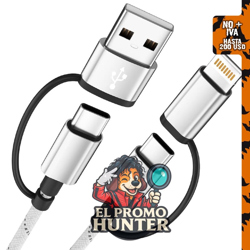 Cable de carga múltiple 4 en 1, incluye 2 unidades de 5 pies, USB C.