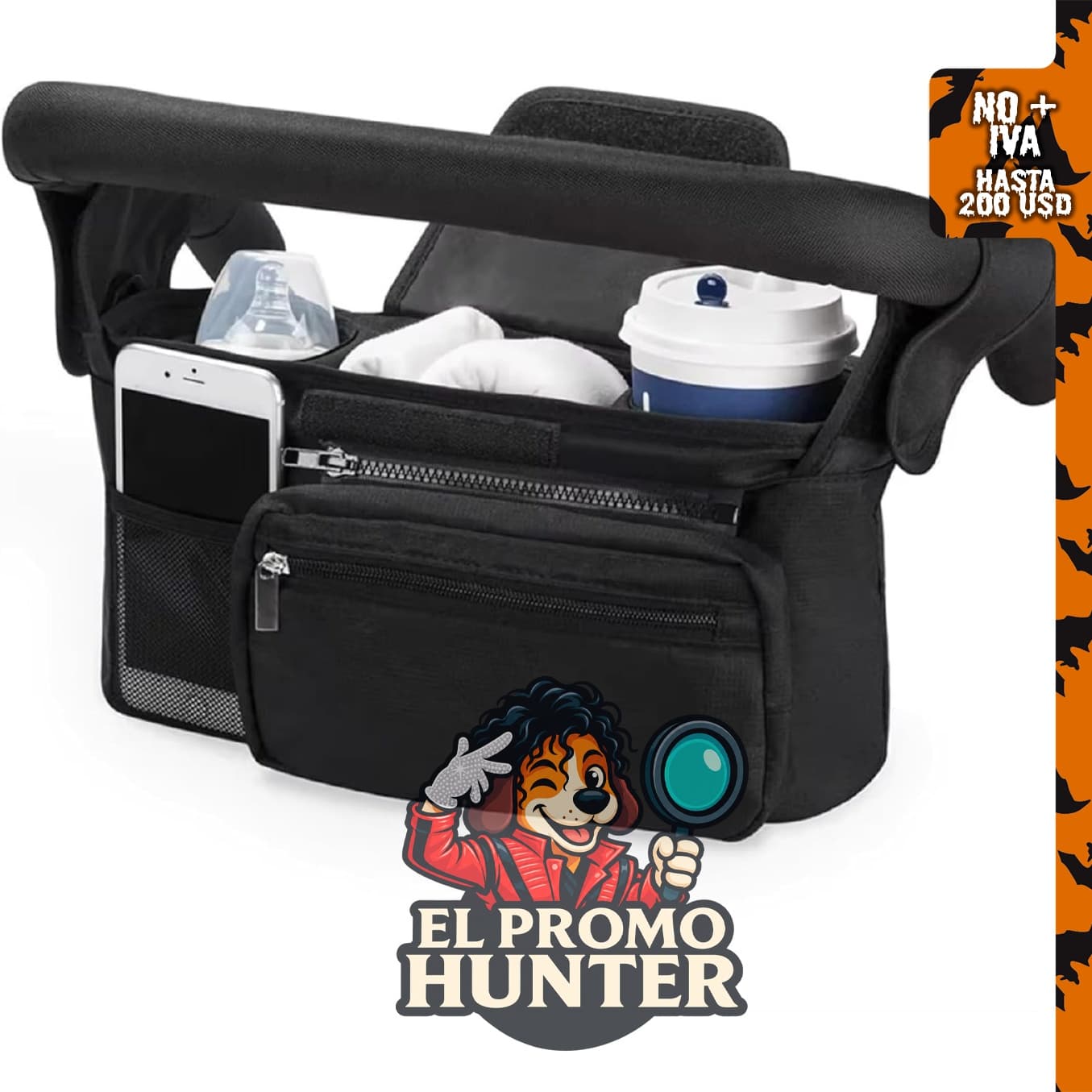 Organizador universal para cochecito HFLYJPYW con portavasos aislado y bolsa desmontable.