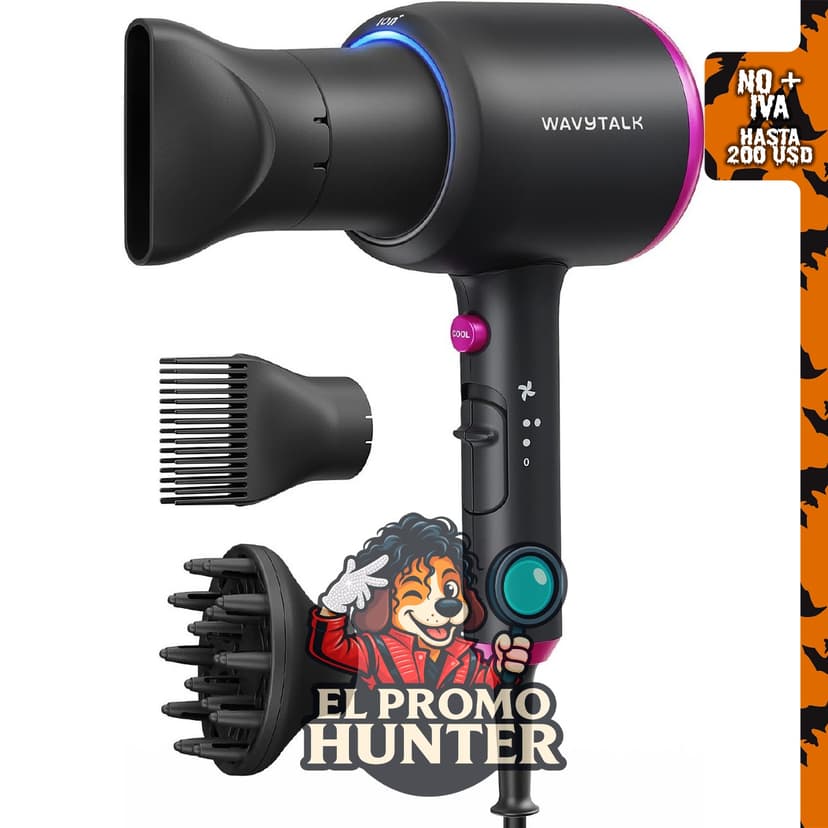 Secador de pelo Wavytalk Blown Away, 1875 W, tecnología de cerámica, incluye difusor y peine.