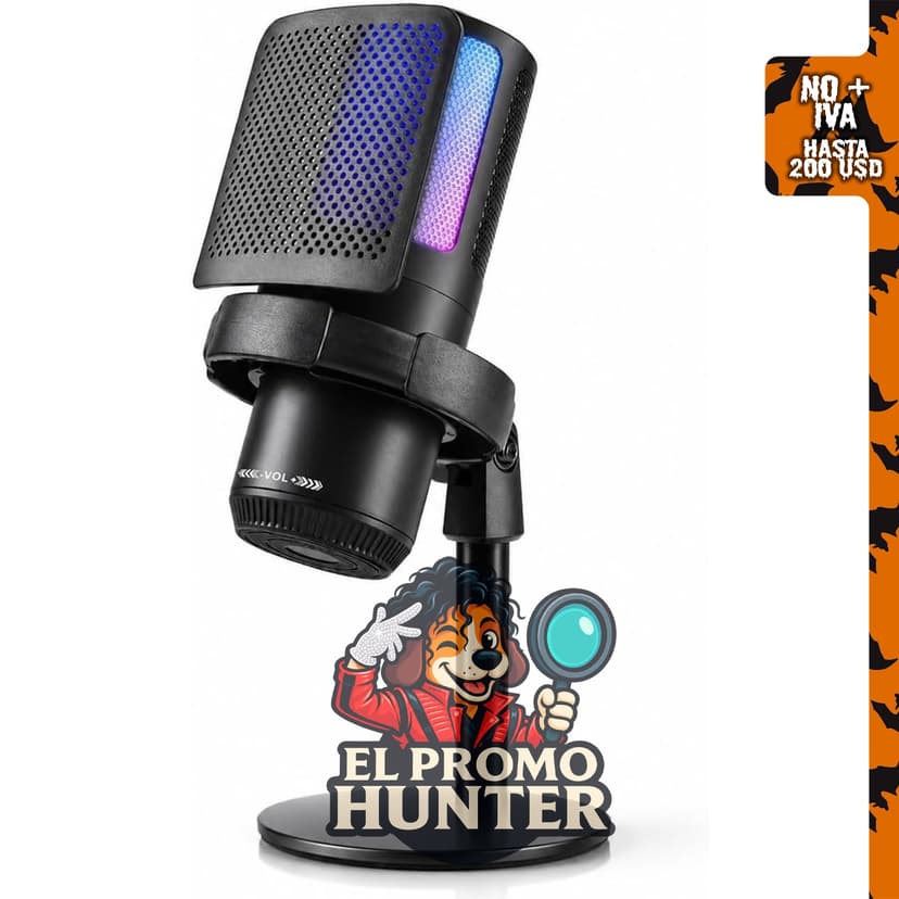 Micrófono USB RGB para juegos, compatible con PC y PS5, con función de silencio rápido.