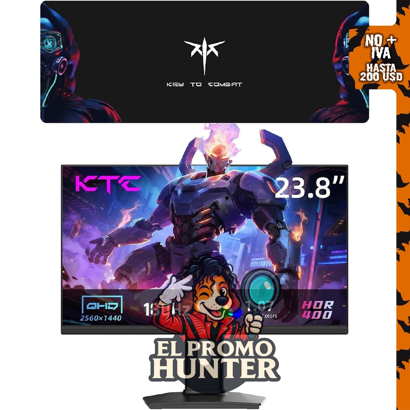 Monitor KTC de 24" (61 cm) 2K con frecuencia de 180Hz y alfombrilla de mouse grande.