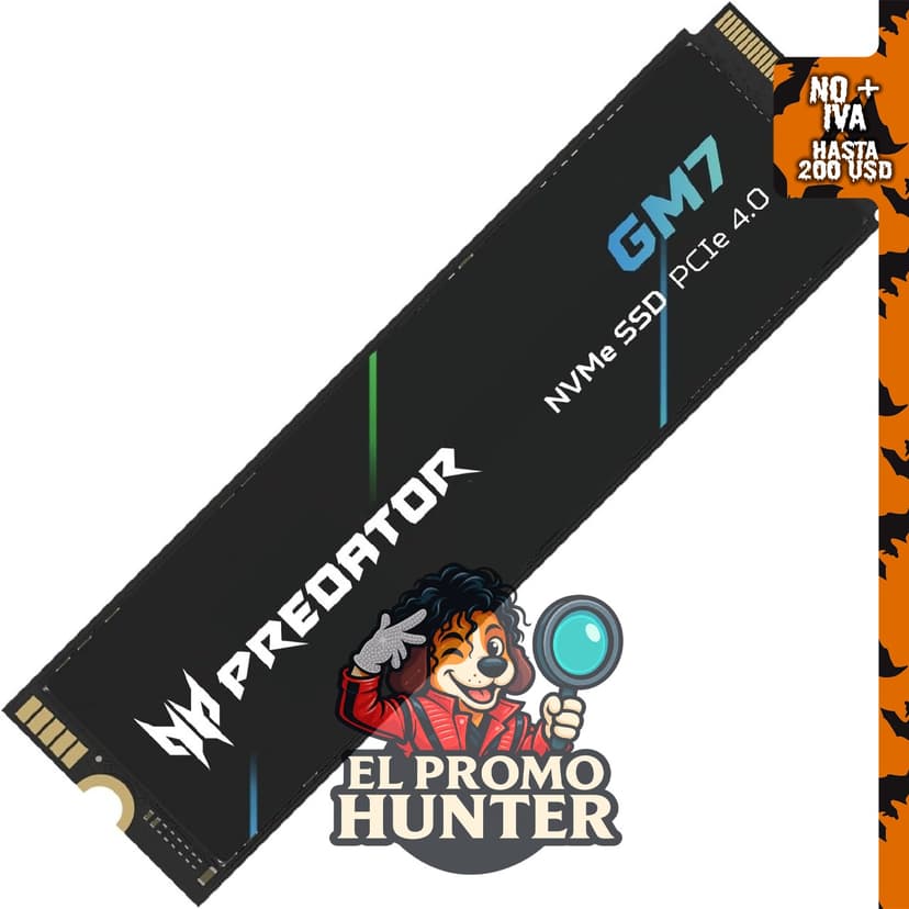 Acer Predator GM7 1TB SSD, M.2 2280 PCIe Gen 4 x4 NVMe 2.0, velocidad de lectura de hasta 7400 MB/s.