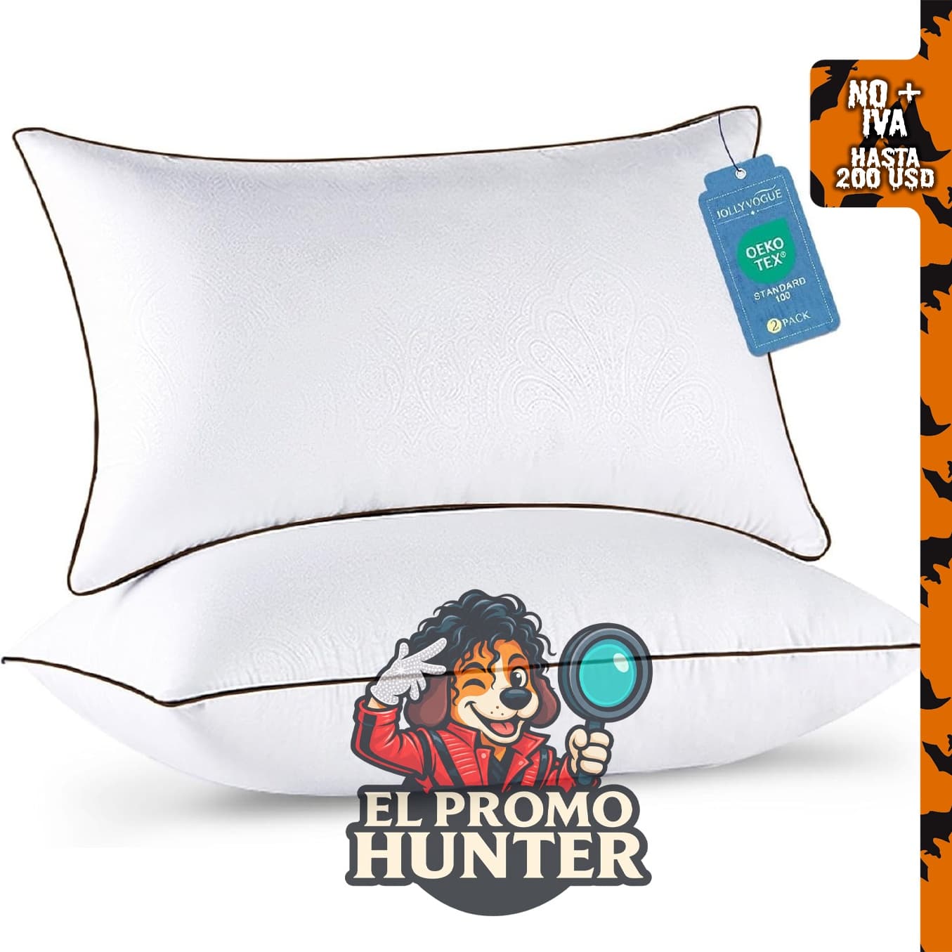 Juego de 2 almohadas tamaño Queen con relleno alternativo de plumón certificado Oeko-Tex.