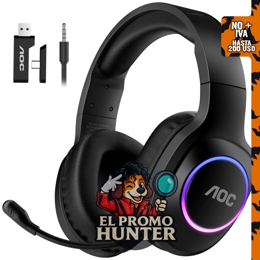 AOC Auriculares inalámbricos para juegos compatibles con PS5, PS4, Nintendo Switch y PC.