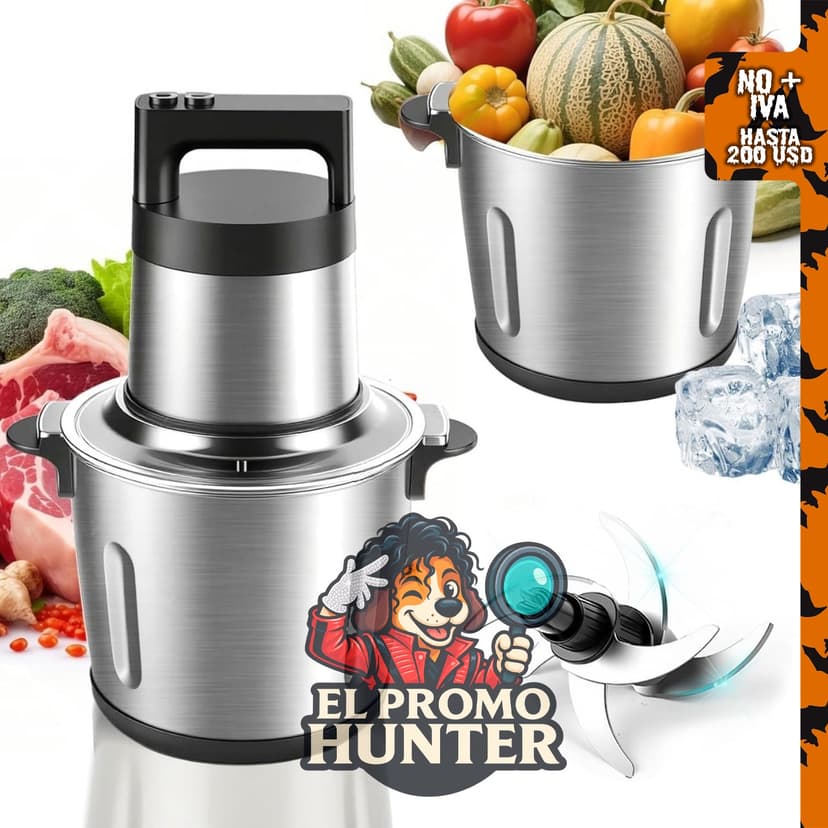 Procesador de alimentos GYQTGO de 6 litros, picadora eléctrica de 1200 W con 2 velocidades y 6 cuchillas.