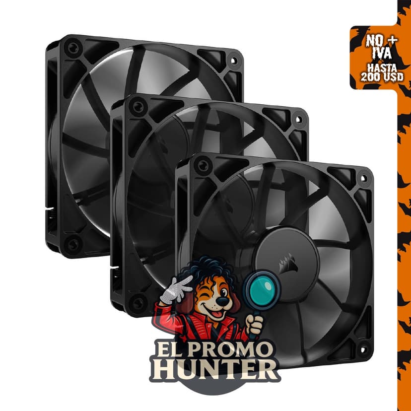 Ventiladores CORSAIR RS120 de 120 mm PWM, pack de tres con conexión en cadena y rodamiento de cúpula magnética.