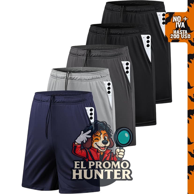 Paquete de 5 pantalones cortos deportivos AKAWOOKO para hombre, con bolsillos y secado rápido.