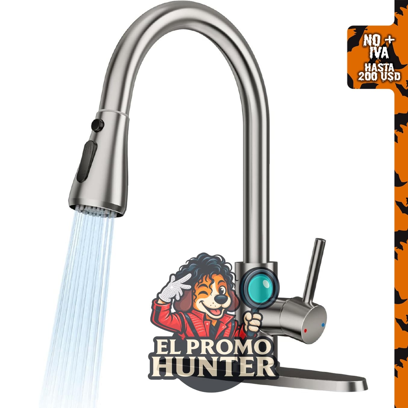 Grifo de cocina FEELSO con pulverizador extraíble en acabado níquel cepillado.
