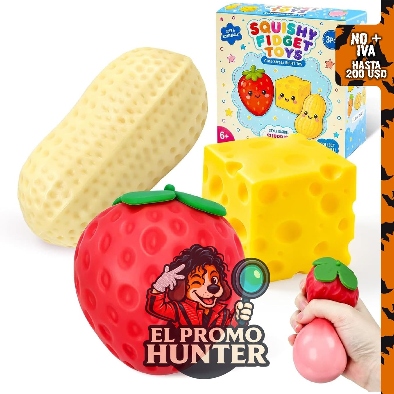 Chris.W Squeeze Toys Paquete de 3, incluye cajas blandas de queso de fresa y maní.