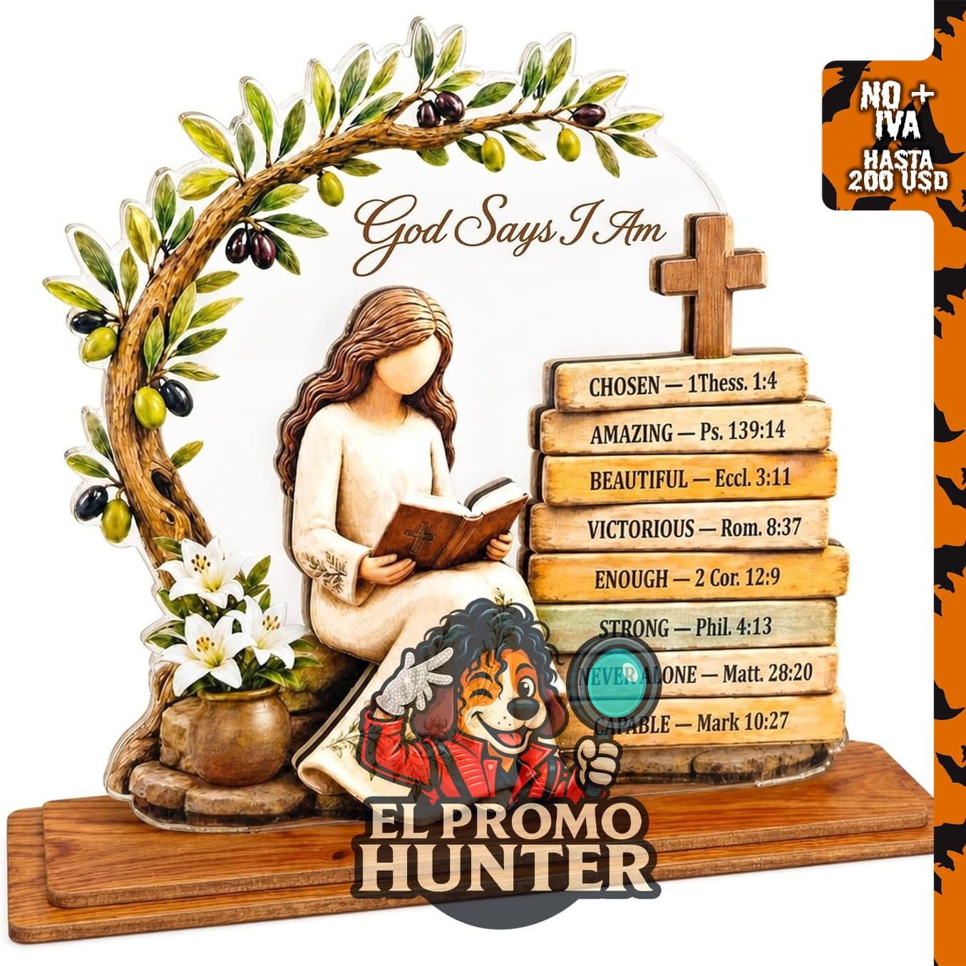 Decoración de mesa "Dios dice que soy cristiano", ideal para regalos cristianos.