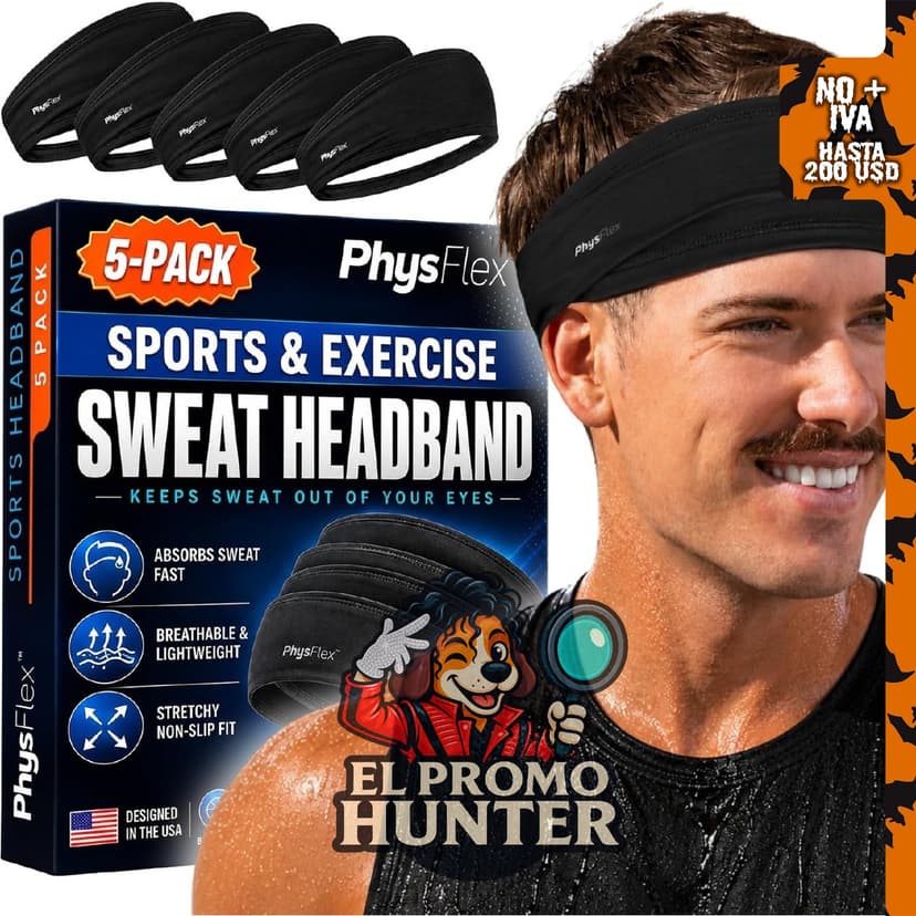 Paquete de 5 diademas deportivas para hombres y mujeres, bandas para la cabeza que absorben el sudor.