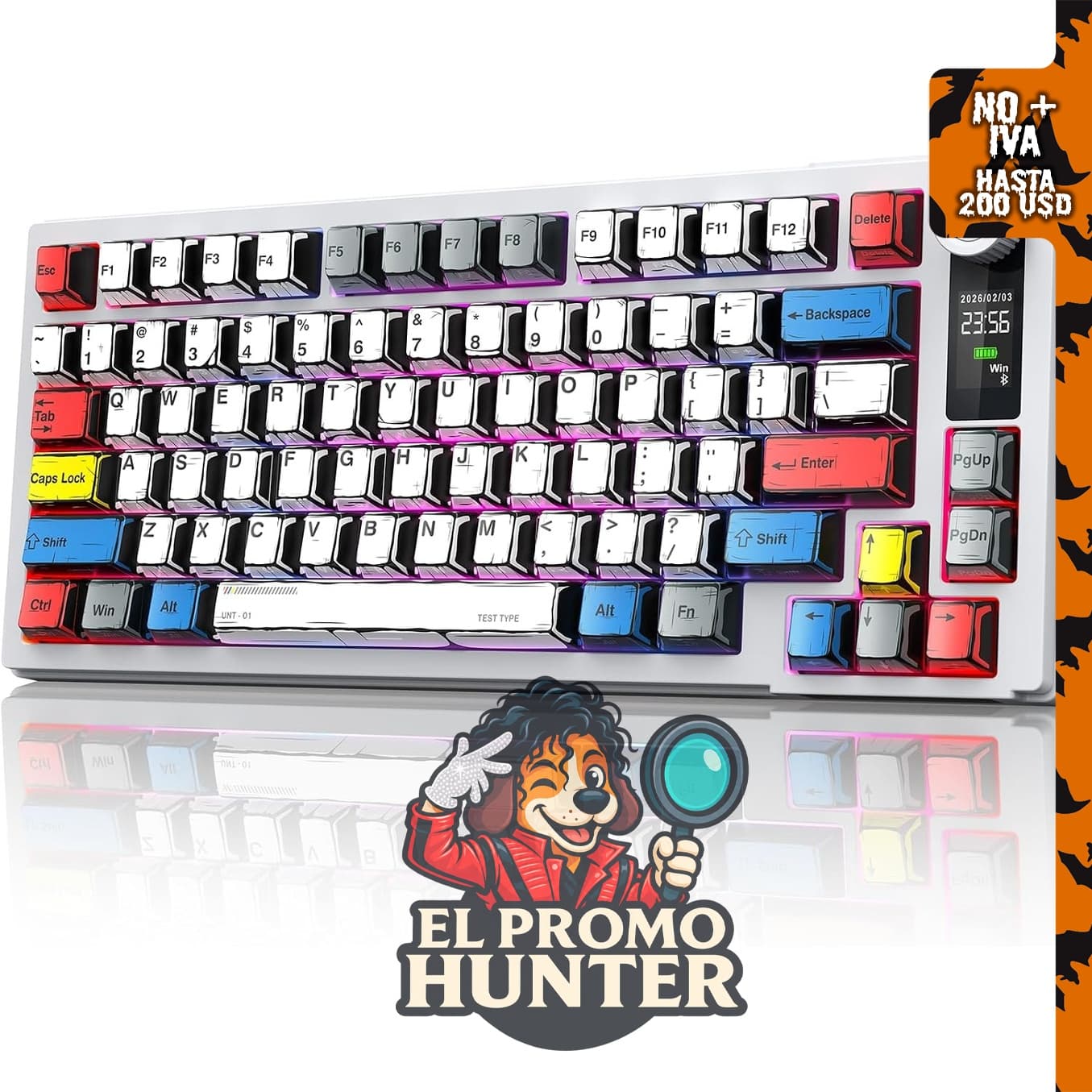 MOKURU Teclado mecánico inalámbrico con tres modos de conexión BT/2.4G/USB-C y retroiluminación RGB.