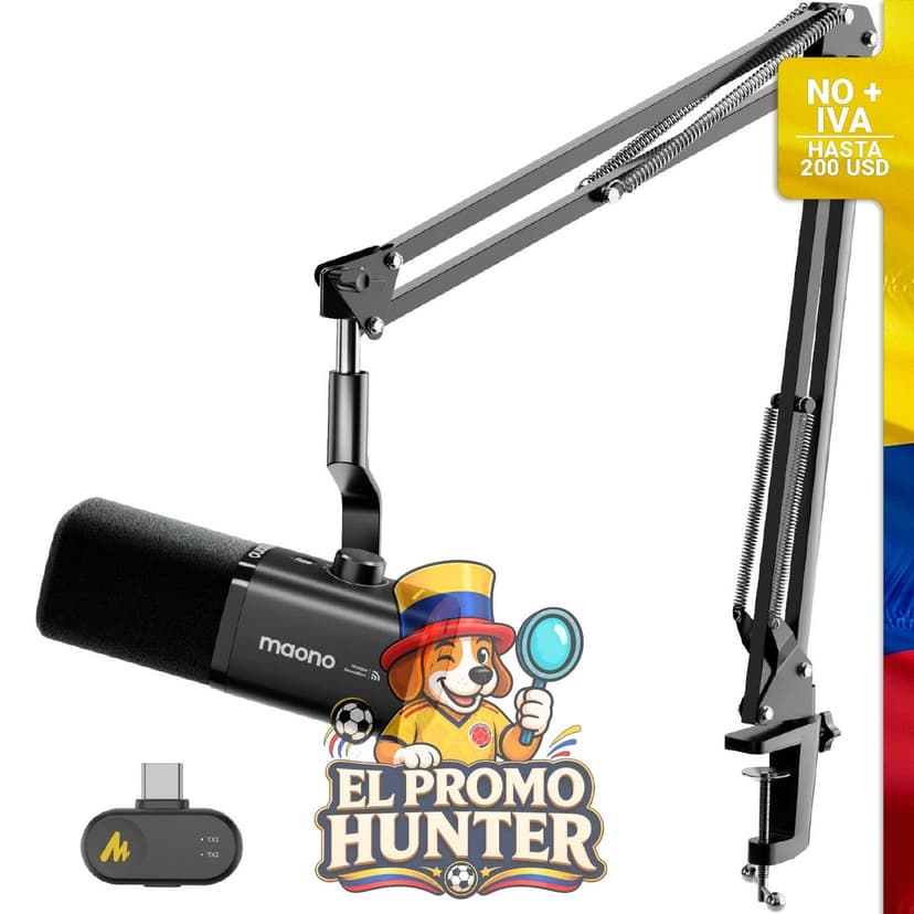 Micrófono dinámico USB inalámbrico MAONO PD100W, con reducción de ruido, botón de silencio y conector de auriculares de 3.5 mm.