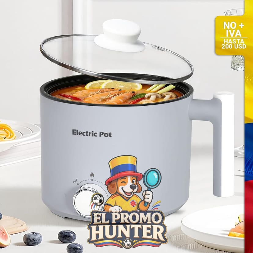Olla eléctrica de 1.5 L, adecuada para fideos, sopa y avena, con protección contra sobrecalentamiento.