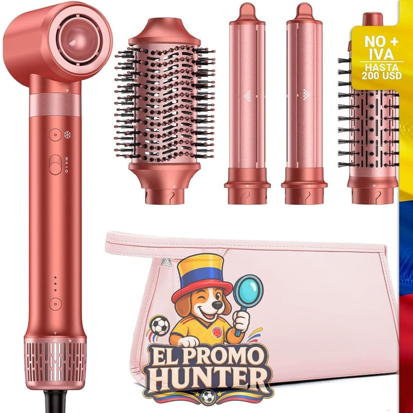 Cepillo secador de cabello de alta velocidad, con rizadores automáticos y bolsa de viaje.