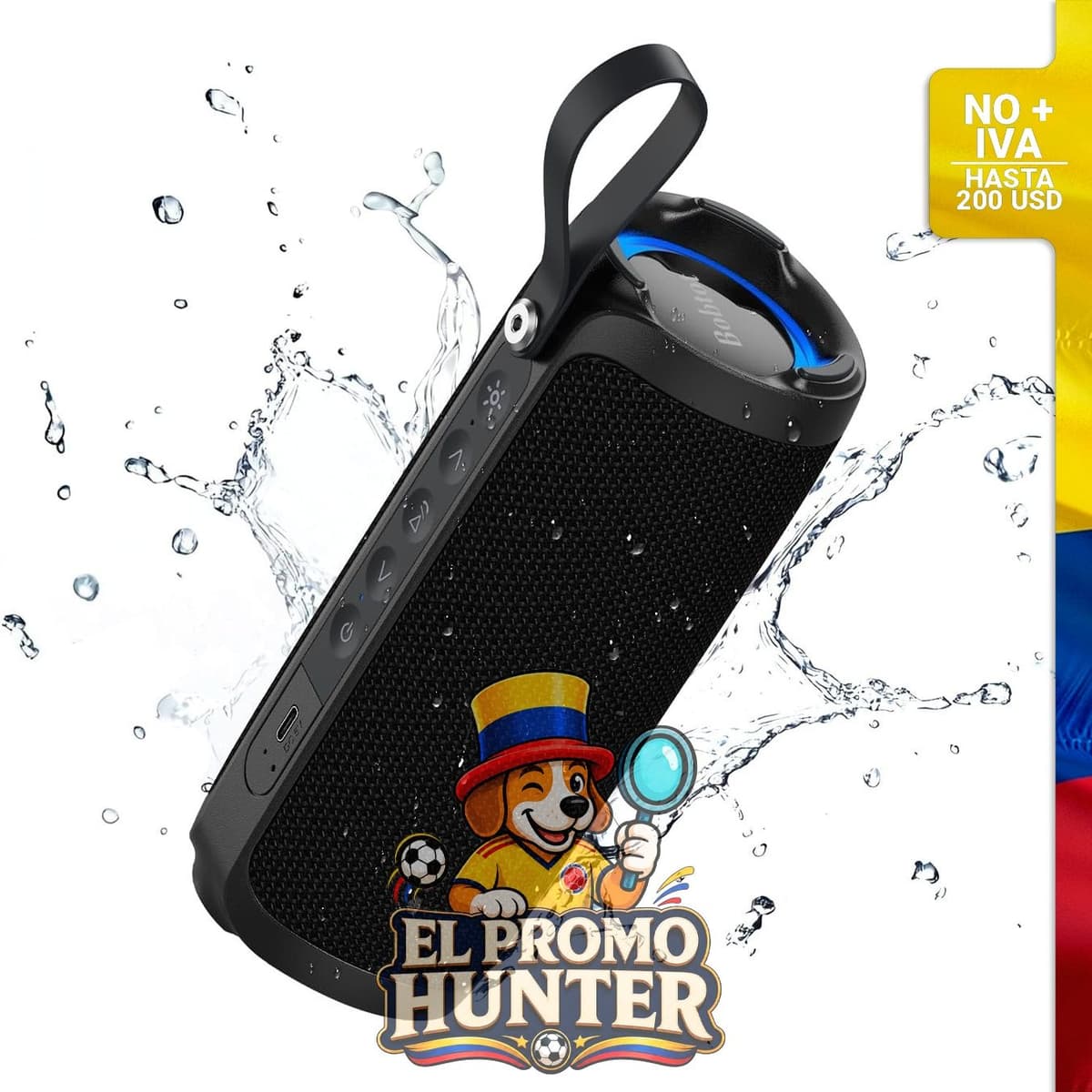 Altavoz Bluetooth Bobtot, impermeable IPX6, potencia de 15 W, RGB, tiempo de reproducción de 15 horas, emparejamiento dual.