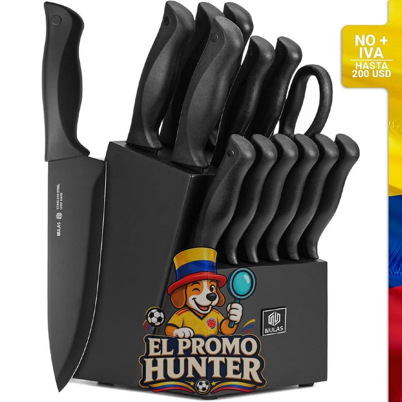 Juego de bloques de cuchillos de cocina de 15 piezas con afilador integrado.