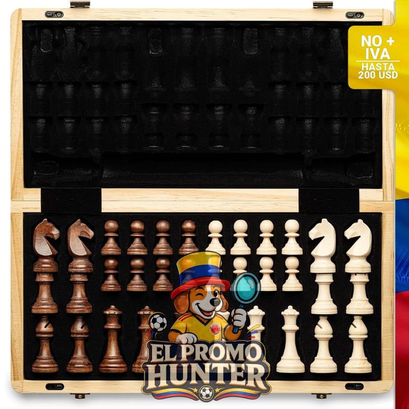 Juego de ajedrez magnético de madera plegable de 38 cm con piezas Staunton y caja de pino.