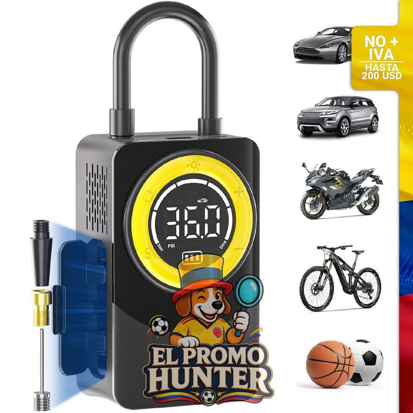 Compresor de aire portátil CARSUN de 150 PSI con medidor digital y luz LED.