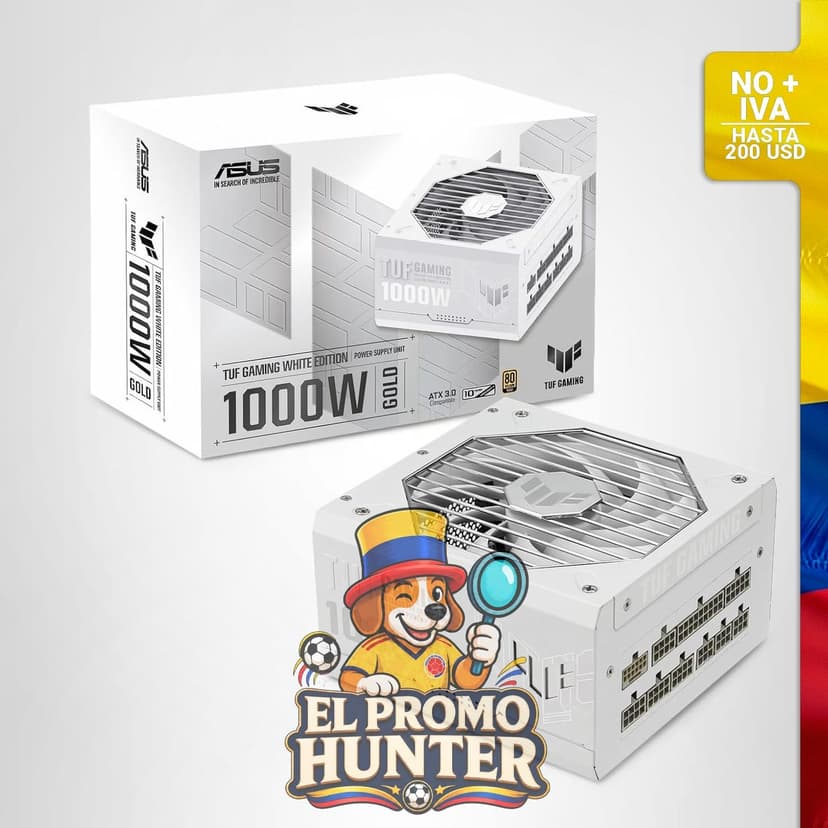 Fuente de alimentación ASUS TUF Gaming de 1000W, totalmente modular, certificación 80+ Oro, componentes de grado militar.