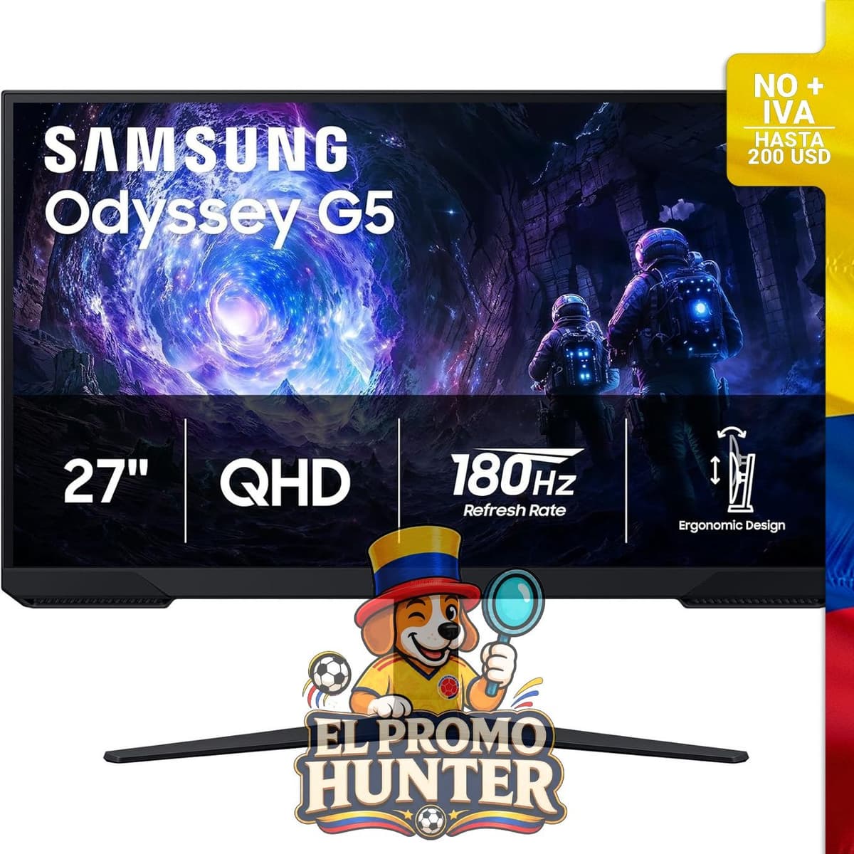 Monitor Samsung Odyssey G5 (G51F) de 27" (68,6 cm) QHD (1440P), 180Hz, 1ms, AMD FreeSync, HDR10.