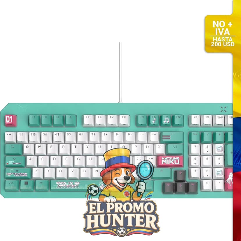 Teclado USB ASUS TUF Gaming K3 Gen II Hatsune Miku Edition, 97 teclas, interruptores RGB óptico-mecánicos, teclas PBT.
