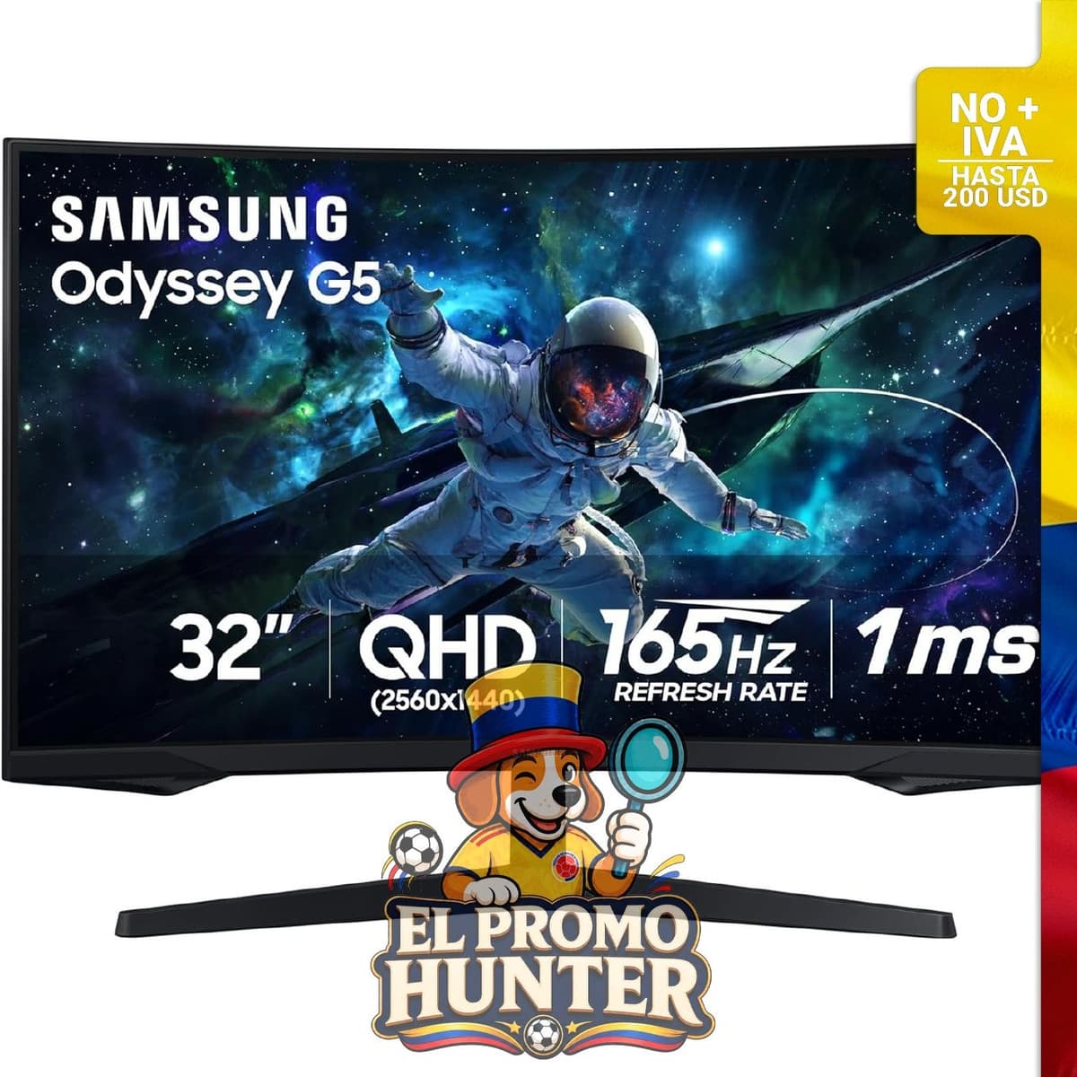 Monitor de juegos SAMSUNG Odyssey G55C de 32" (81 cm), curvado 1000R, 1ms (MPRT), HDR10, 165Hz.