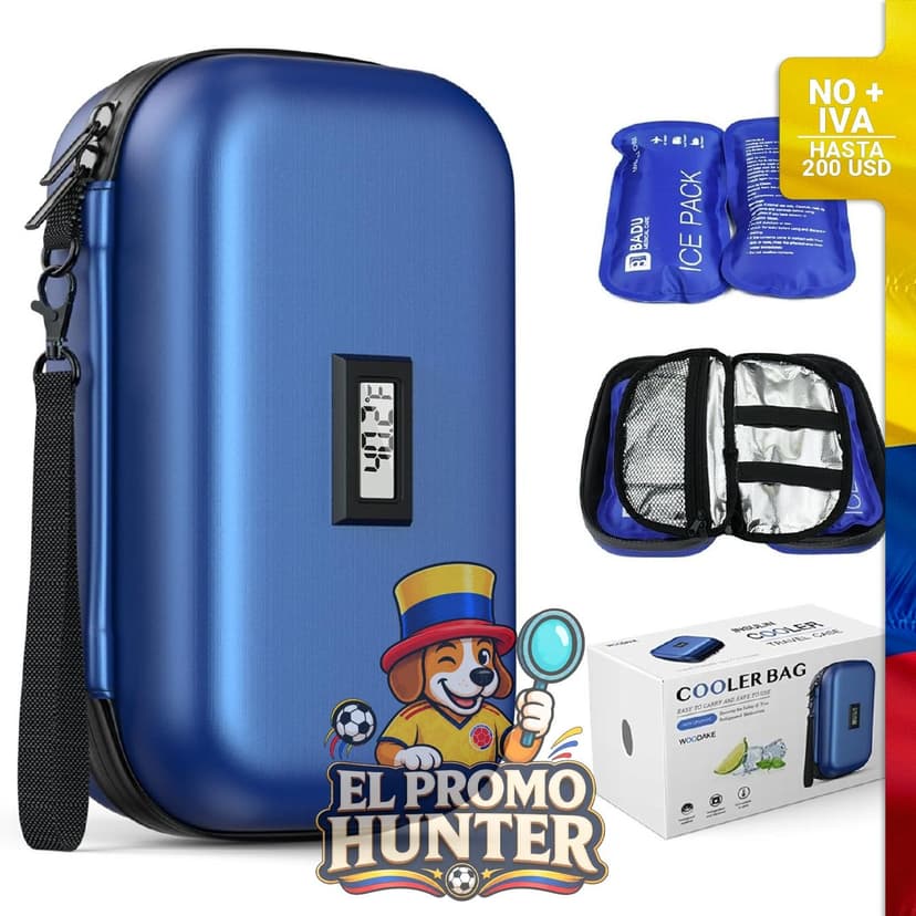 Estuche para insulina con pantalla digital, diseñado para el transporte seguro de insulina.