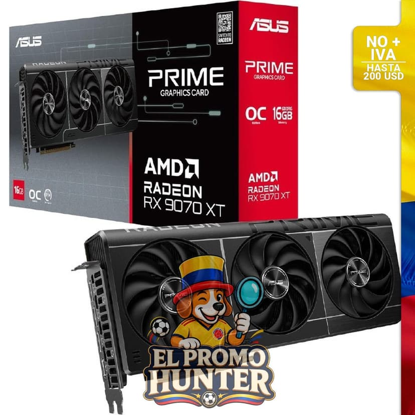 ASUS Prime Radeon™ RX 9070 XT OC Edition - Tarjeta gráfica PCIe 5.0 con HDMI/DP 2.1, diseño de ranuras 2.5 y ventiladores Axial-tech.