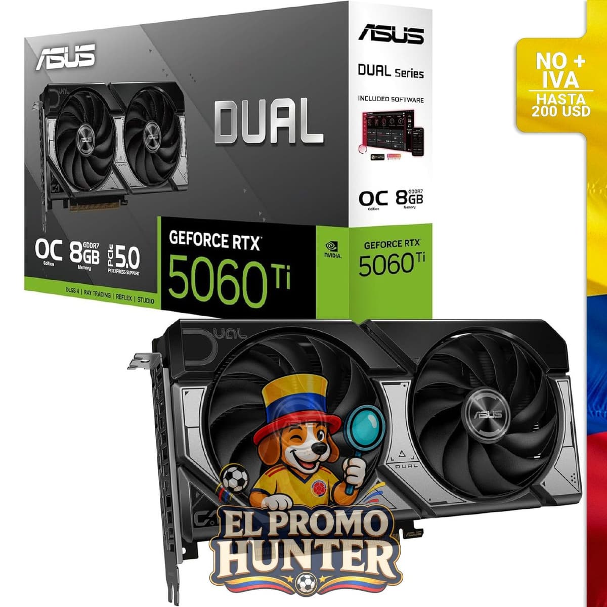 ASUS Dual GeForce RTX™ 5060 Ti 8GB GDDR7 OC Edition, PCIe 5.0, 8GB GDDR7, DLSS 4, HDMI 2.1b, DisplayPort 2.1b.