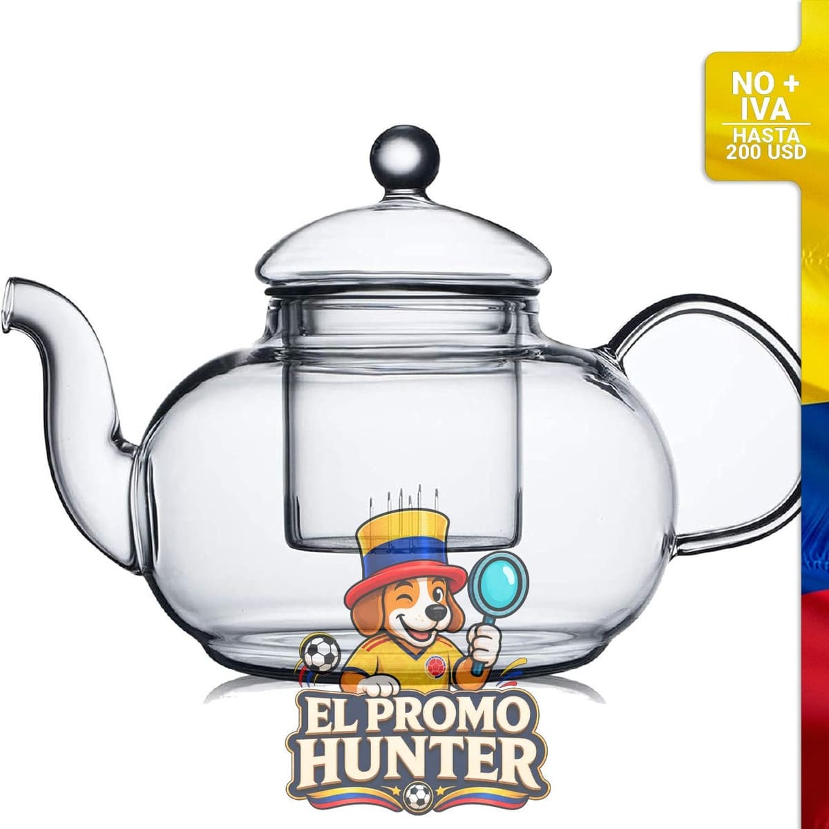 Tetera de vidrio de 1 L (33.8 oz) con infusor extraíble, apta para estufa.