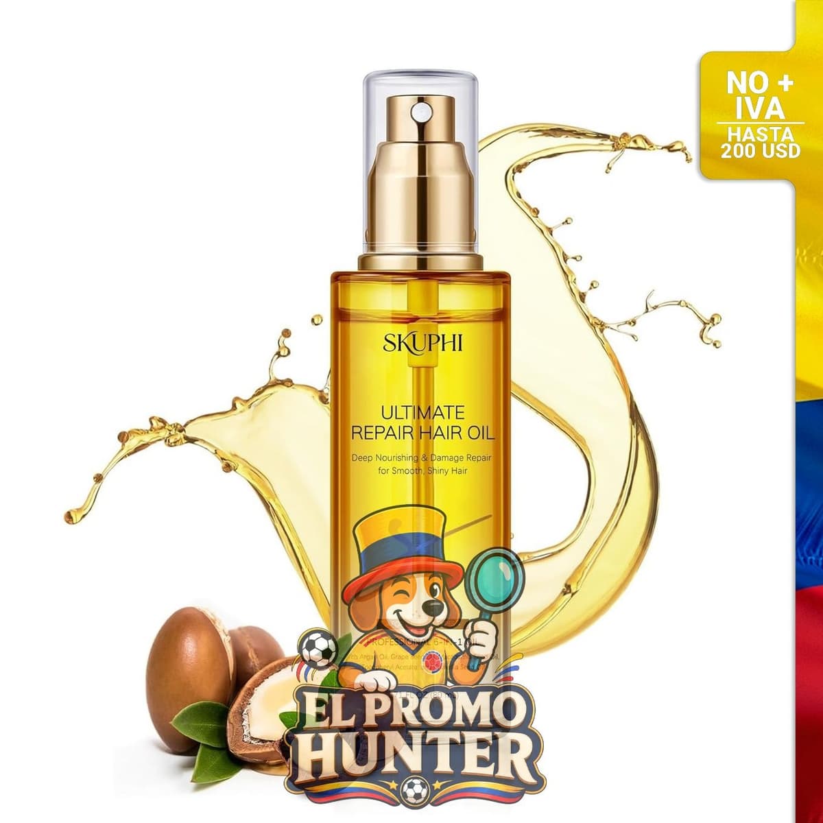 Aceite de argán en aerosol para el cabello de 2.7 fl oz (80 ml), prensado en frío, tratamiento nutritivo.