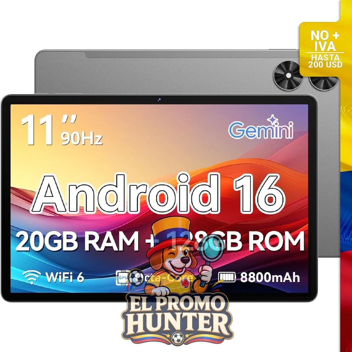 Tableta Frameflow Android de 11" (28 cm) con procesador Octa-Core, 20 GB de RAM y 128 GB de almacenamiento, expandible hasta 1 TB.