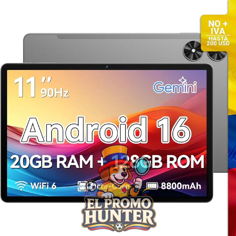Tableta Frameflow Android de 11" (28 cm) con procesador Octa-Core, 20 GB de RAM y 128 GB de almacenamiento, expandible hasta 1 TB.