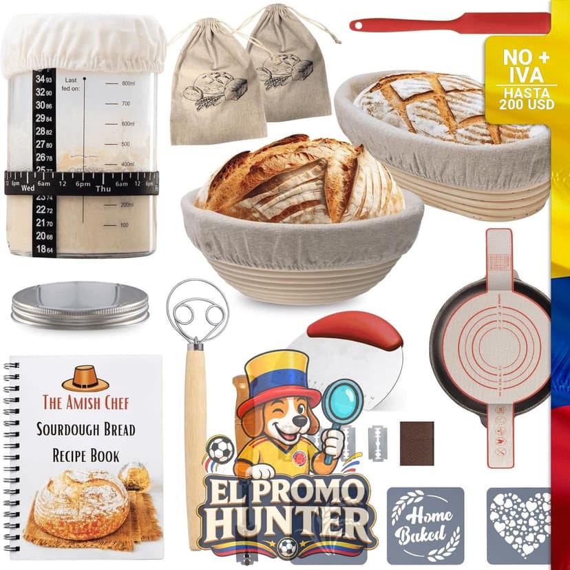 Kit de masa madre que incluye banneton y tarro para fermentación.