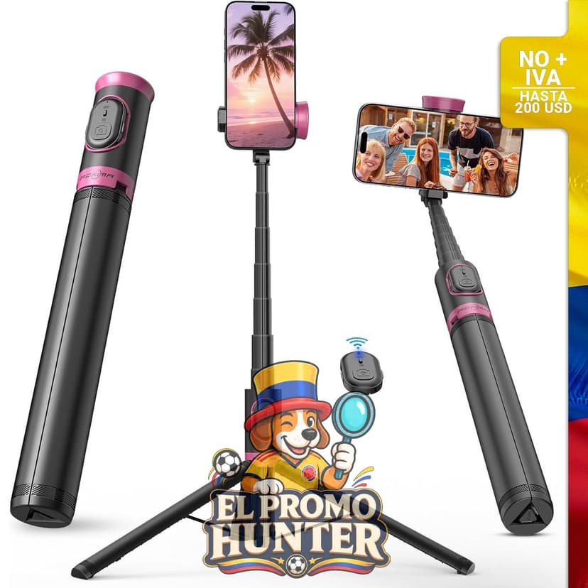 Palo de selfie trípode de 67" (170 cm) con control remoto inalámbrico, soporte compacto y extensible.