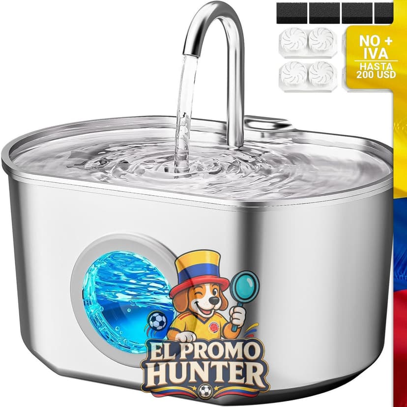 Fuente de agua para gatos de acero inoxidable de 2.2 L.